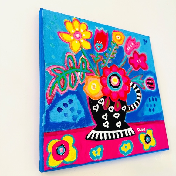 Folk Art Flower Painting: Cheery Gallery Wall Decor One-of-a-Kind Original - Picture 3 of 9